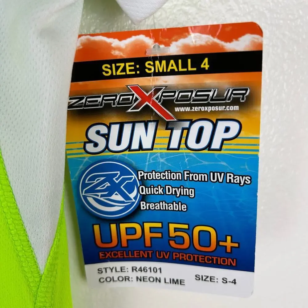 ZeroXposur Youth Rash Guard Swim Shirt Sun‎ Top Size 4 Neon Green UPF 50+